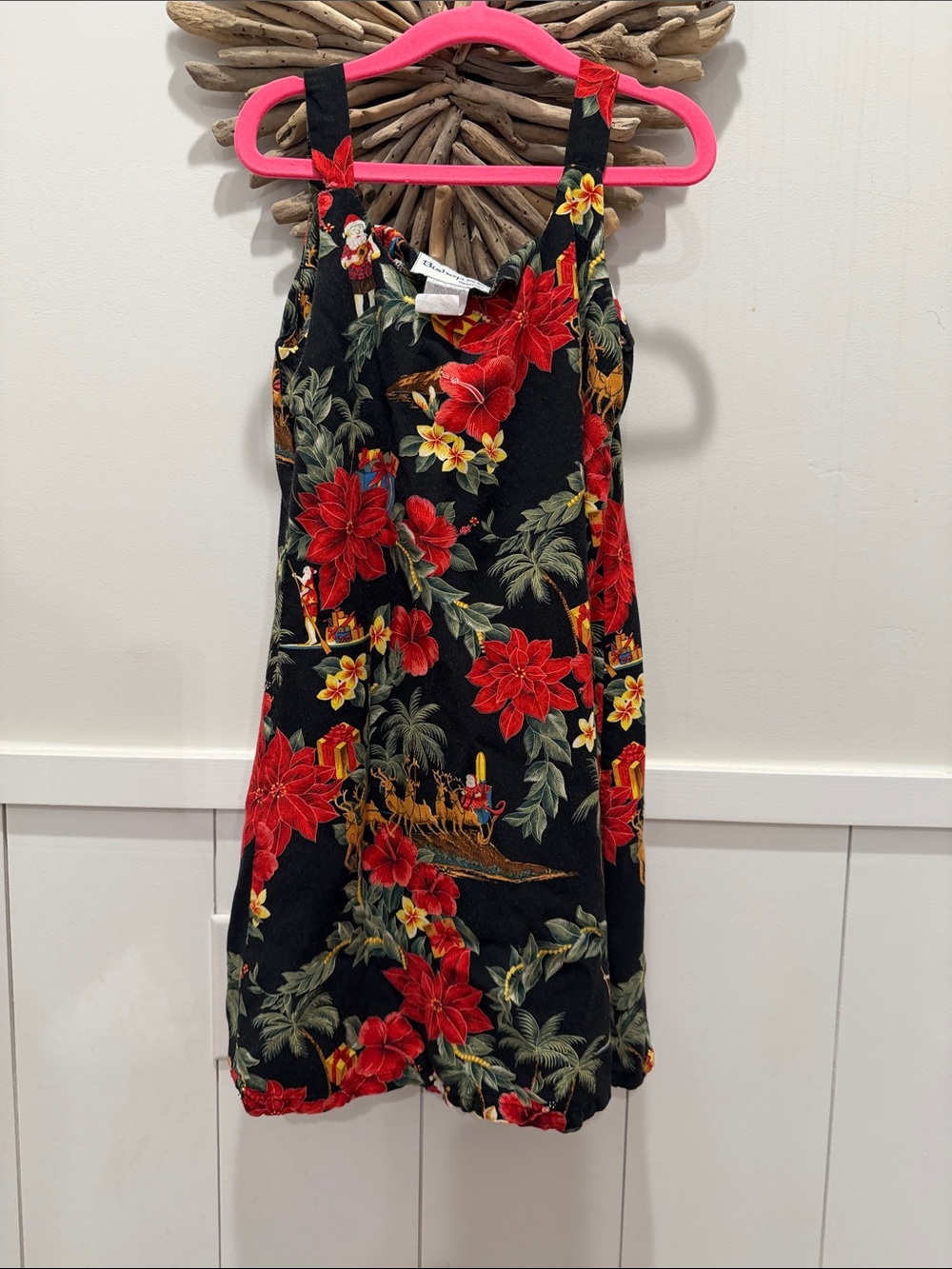 Girls Black Floral Sundress with Red Poinsettia Print